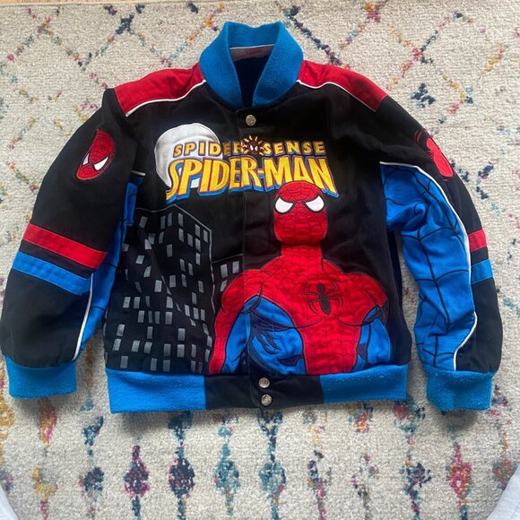 Vintage Marvel Spider Man Jacket Big Boy Medium Embroidered Racing Spider Sense - Picture 11 of 11